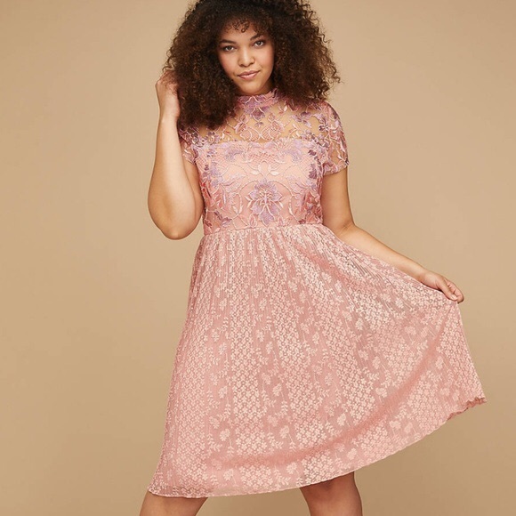 Lane Bryant Dresses & Skirts - LANE BRYANT Pink Embroidered Lace Dress